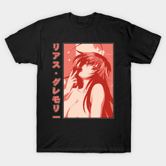 Black graphic t-shirt featuring red anime illustration and Japanese text, casual wear, cotton material.