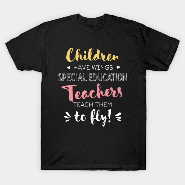 Black t-shirt with motivational text design for special education teachers, colorful lettering.
