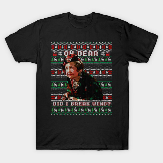 Black novelty Christmas t-shirt featuring festive design and humorous text, ideal for holiday parties and casual wear.