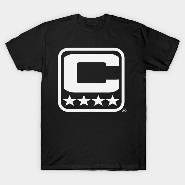 Black t-shirt with bold "C" and stars design, casual style, cotton fabric, suitable for everyday wear.