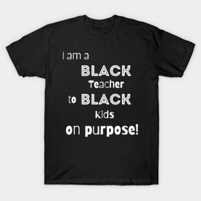 Black cotton t-shirt with bold white text design, casual style for educators, ideal for everyday wear.