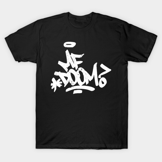 Black t-shirt with bold white graffiti-style print, casual streetwear, 100% cotton, unisex design for everyday use.