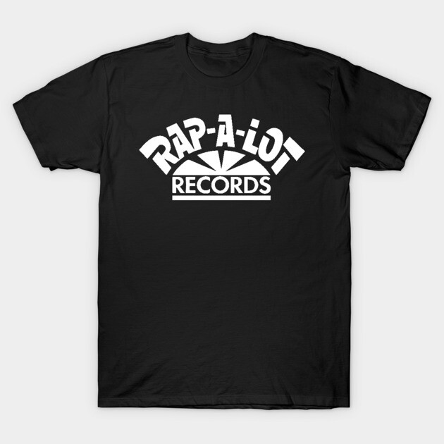 Black cotton T-shirt with white "Rap-A-Lot Records" logo, casual unisex style, ideal for music enthusiasts.