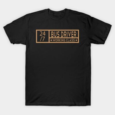 Black "Bus Driver Working Class" graphic t-shirt, casual style, cotton material, ideal for everyday wear.
