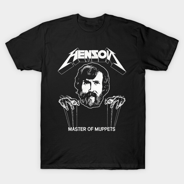 Black graphic t-shirt with "Master of Muppets" print, featuring puppet design, casual style, cotton material.
