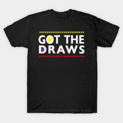 Black t-shirt with colorful "Got the Draws" text design, casual style, ideal for everyday wear.