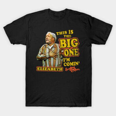 Black graphic t-shirt with "The Big One" text design, casual style, made from cotton, ideal for everyday wear.