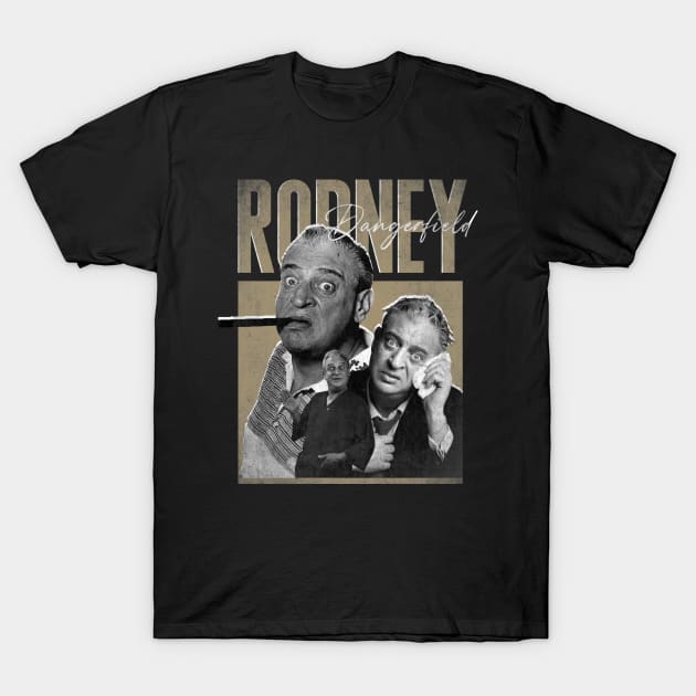 Black graphic t-shirt featuring vintage-style comedian print, casual wear, cotton material, unisex design.