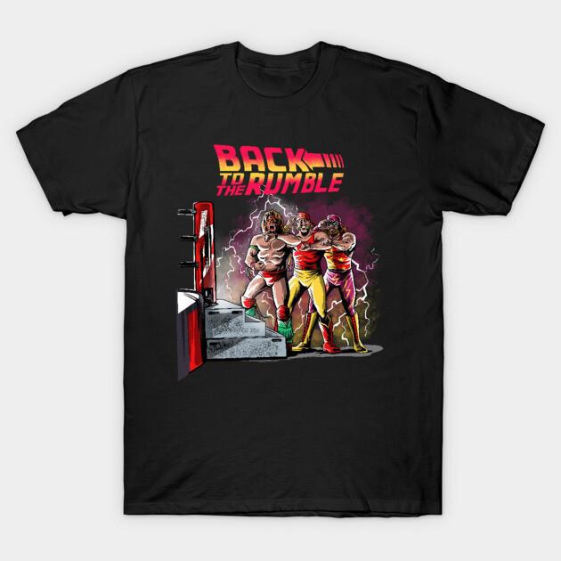 Black "Back to the Rumble" graphic T-shirt featuring wrestling ring design, ideal for casual wear and wrestling fans.
