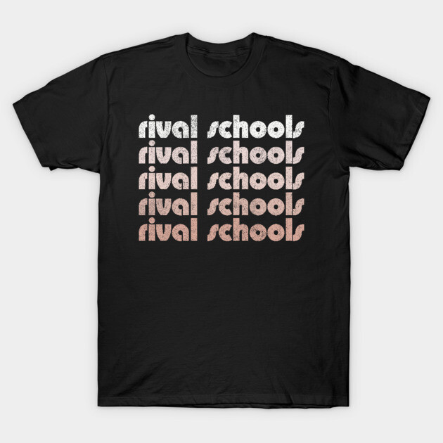 Black cotton t-shirt with white and pink "Rival Schools" text design, casual style, perfect for everyday wear.