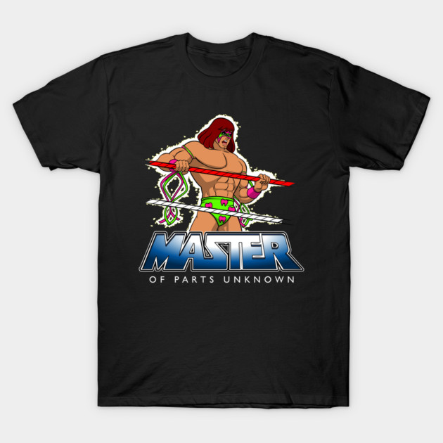 Black graphic t-shirt featuring fantasy warrior design with bold "MASTER" text, suitable for casual wear.