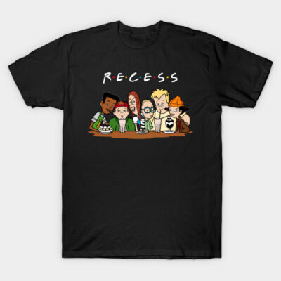Black t-shirt featuring cartoon design, casual wear, perfect for fans, soft cotton material, unisex style.