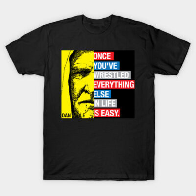 Black graphic T-shirt with motivational text design, featuring bold colors and artistic print. Comfortable casual wear.