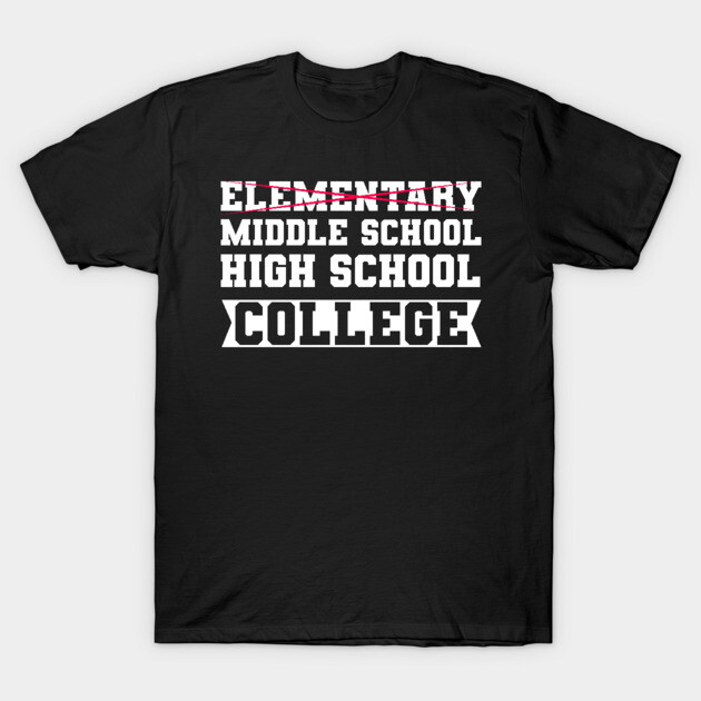 Black unisex t-shirt with bold white text design featuring educational stages theme, casual style, cotton material.