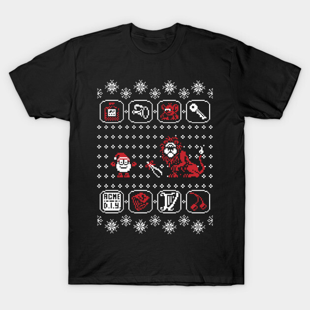 Black retro gaming graphic t-shirt with pixel art design, short sleeve, cotton material, casual wear.