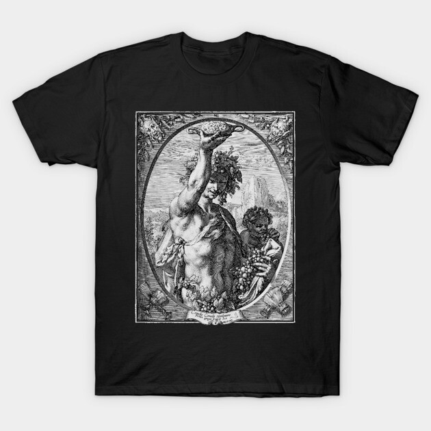 Black graphic t-shirt featuring vintage-style intricate artwork, perfect for casual wear or gifting.