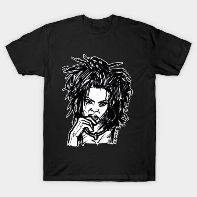Black graphic T-shirt with bold line art design, casual streetwear style, perfect for everyday wear, 100% cotton.