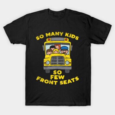Black t-shirt with yellow school bus graphic and humorous text, ideal for casual wear.