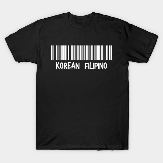 Black cotton t-shirt with white barcode and "Korean Filipino" text, casual style, unisex design.