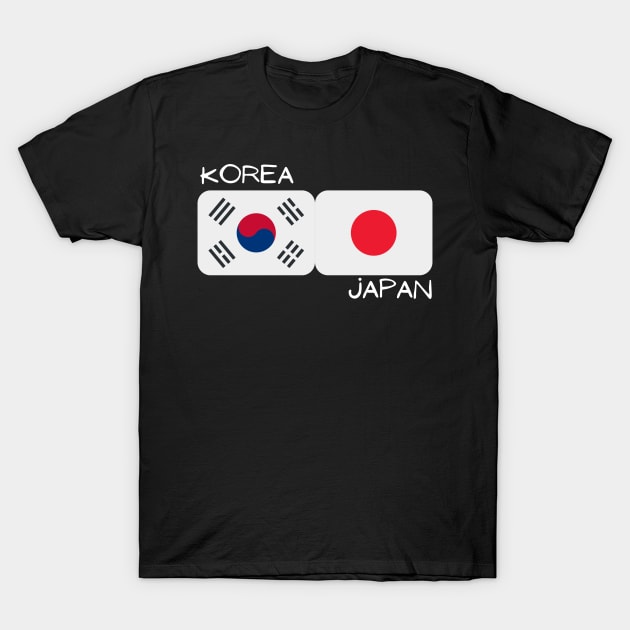 Black t-shirt featuring South Korea and Japan flags, casual style, soft cotton fabric, ideal for cultural enthusiasts.