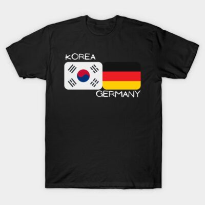 Black t-shirt featuring Korea and Germany flags design, casual style, cotton material, ideal for international events or travel.
