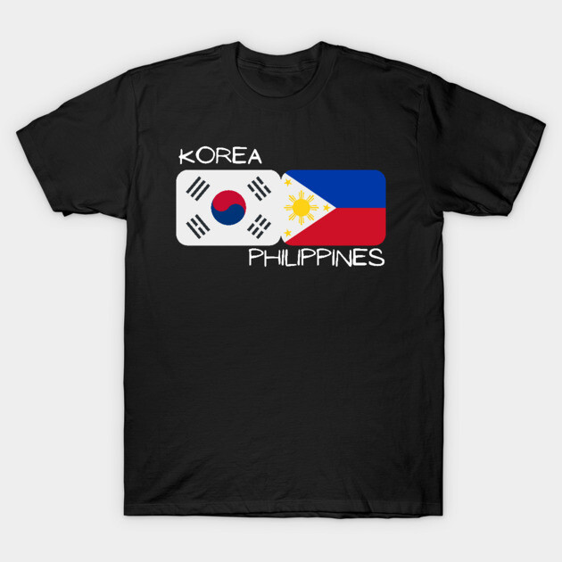 Black T-shirt featuring Korea and Philippines flags, casual style, cotton material, ideal for cultural events or gifting.