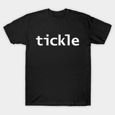 Black cotton T-shirt with "tickle" text in white, casual style, perfect for everyday wear.