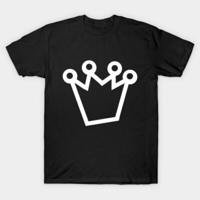 Black t-shirt with white crown graphic, casual style, cotton material, perfect for everyday wear.