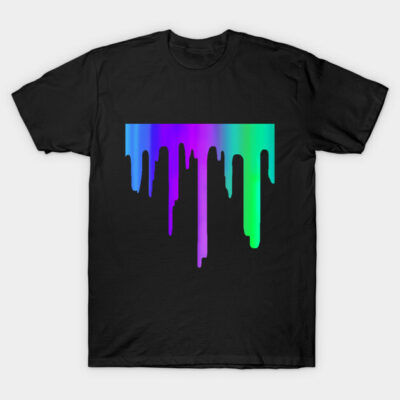 Black t-shirt with colorful gradient drip design, casual style, perfect for everyday wear, breathable cotton material.