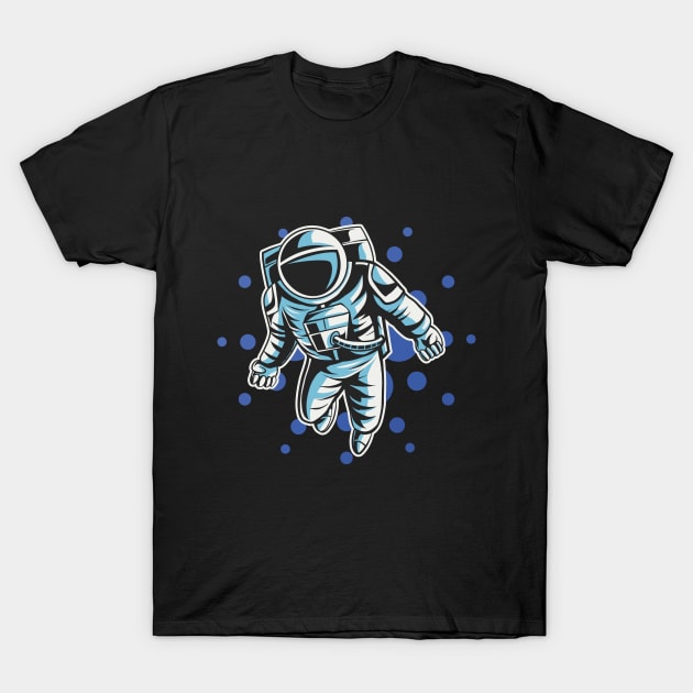 Black t-shirt featuring a graphic astronaut design with blue accents, perfect for casual wear or space-themed events.