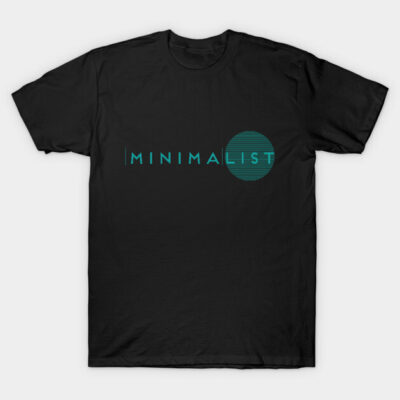 Black minimalist t-shirt with teal text design, casual style, perfect for everyday wear, made from soft cotton material.