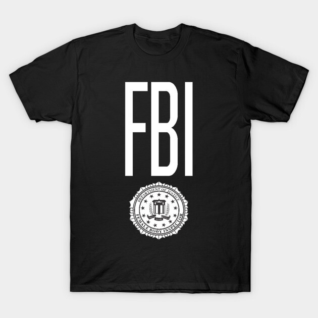 Black FBI logo T-shirt, unisex cotton, casual wear, bold white lettering, comfortable fit, ideal for everyday style.