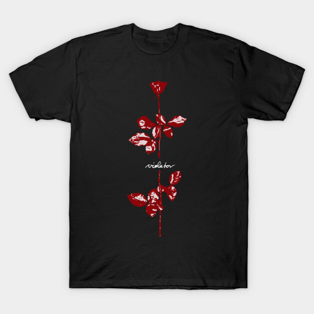 Black cotton t-shirt with red rose graphic and "violator" text, casual style for everyday wear.