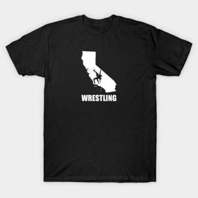 Black wrestling T-shirt with California map design, casual style, 100% cotton, unisex sportswear.