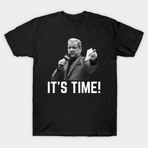 Black graphic T-shirt with "It's Time!" print, casual cotton material, ideal for everyday wear.