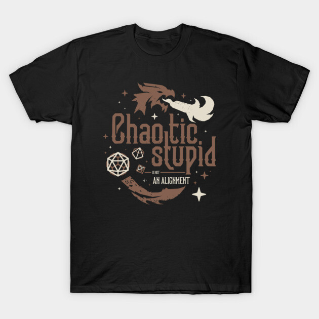 Black fantasy-themed T-shirt with dragon graphic and text design, ideal for role-playing game enthusiasts.