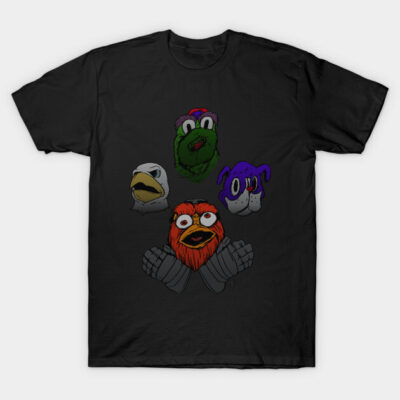 Black T-shirt featuring colorful cartoon animal heads, casual style, perfect for everyday wear. 100% cotton material.