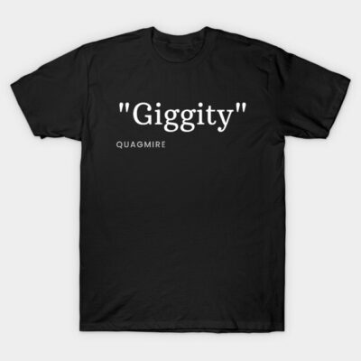 Black cotton t-shirt with "Giggity" text in white, casual style, perfect for everyday wear.