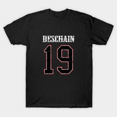 Black graphic tee with "Deschain 19" print, casual unisex style, cotton material, perfect for everyday wear.