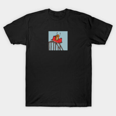 Black cotton t-shirt with roller coaster graphic, casual style, unisex fit. Perfect for everyday wear or gifting.