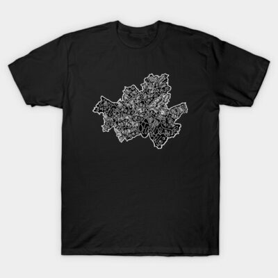 Black cotton t-shirt with white abstract graphic design, casual style, perfect for everyday wear.
