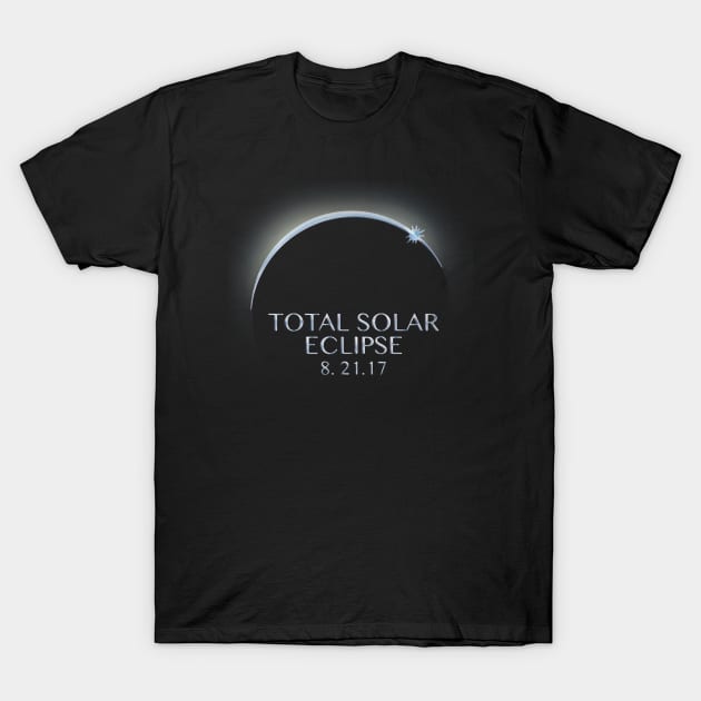 Black T-shirt featuring total solar eclipse graphic with date, cotton material, casual wear, unisex design.
