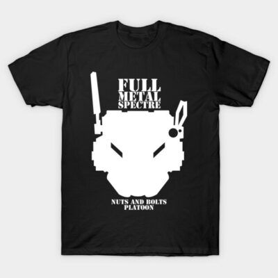 Black graphic t-shirt with "Full Metal Spectre" white design, ideal for casual wear, 100% cotton material.