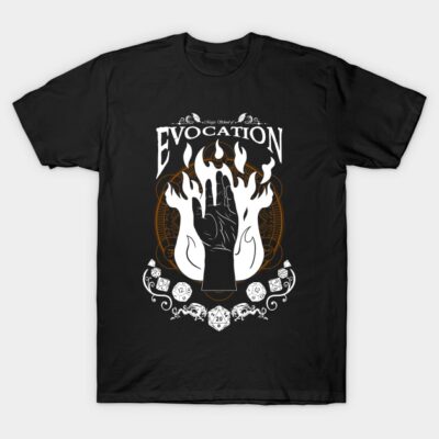 Evocation - D&D Magic School Series: White Text T-Shirt by Milmino