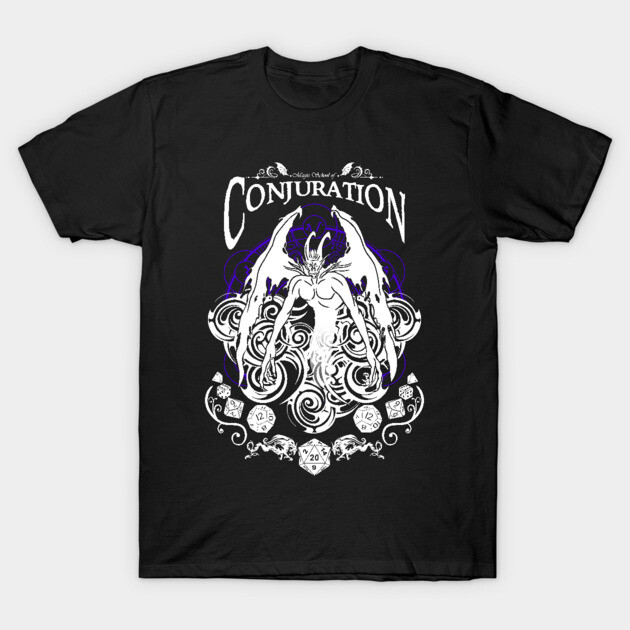 Conjuration - D&D Magic School Series: White text T-Shirt by Milmino