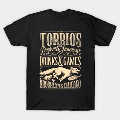Black graphic t-shirt with vintage-style text and illustration, ideal for casual wear, made from soft cotton fabric.
