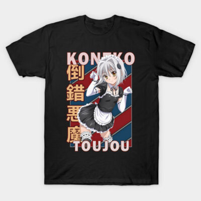 Black anime graphic t-shirt featuring maid character design with Japanese text, ideal for casual wear.