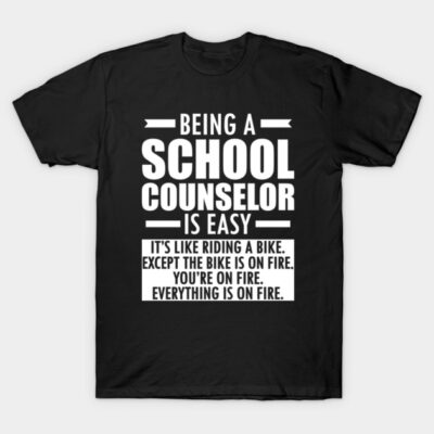 Black cotton t-shirt with humorous text about school counseling, ideal for casual wear.