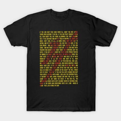 Black cotton t-shirt with motivational text in yellow and red, casual style for everyday wear.