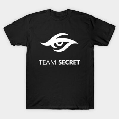 Black cotton t-shirt with "Team Secret" logo, casual style, ideal for gaming fans.
